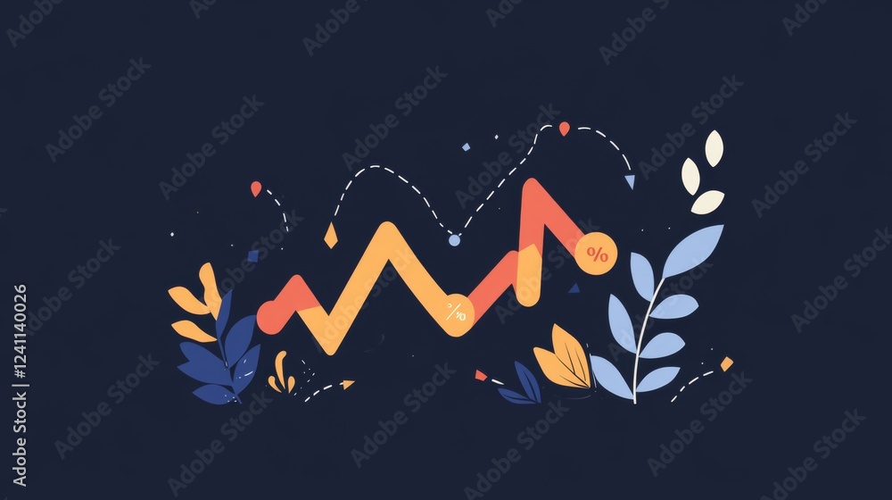 Fototapete A line graph showing a sharp increase in stock value, with arrows and percentage changes, symbolizing successful investment in business.