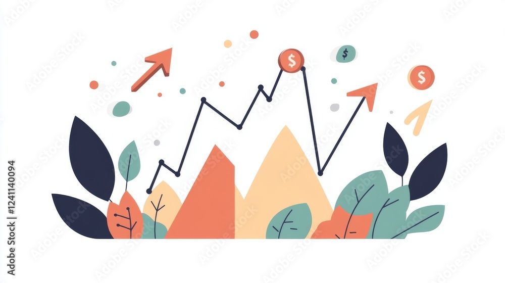 Fototapete a line graph showing a sharp increase in stock value, with arrows and percentage changes, symbolizin