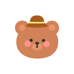 Korean Style Bear Head Cartoon with Brown Fedora Hat