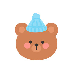 Korean Style Bear Head Cartoon with Blue Knitted Hat