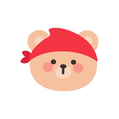 Korean Style Bear Head Cartoon with Red Pirate Bandana