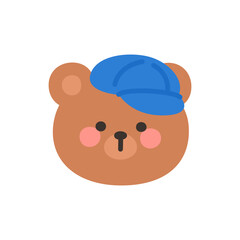 Korean Style Bear Head Cartoon with Blue Newsboy Cap