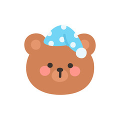 Korean Style Bear Head Cartoon with Blue Polka Dot Sleeping Hat