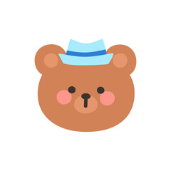 Korean Style Bear Head Cartoon with Blue Fedora Hat