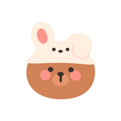 Korean Style Bear Head Cartoon with Bunny Ear Hat