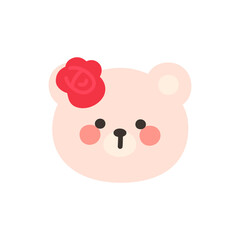 Korean Style Bear Head Cartoon with Red Rose Hair Pin