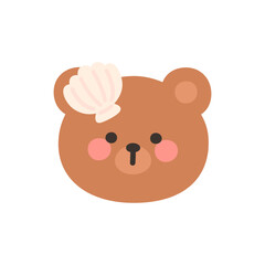 Korean Style Bear Head Cartoon with Seashell Hair Accessory