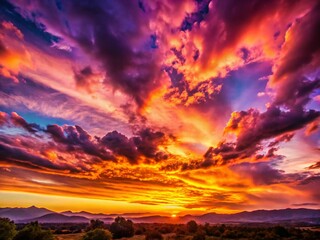 Fototapeta premium Majestic Purple Sunset Landscape - Vibrant Sky & Silhouettes