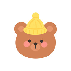 Fototapeta premium Korean Style Bear Head Cartoon with Yellow Knit Beanie
