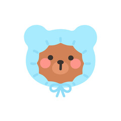 Korean Style Bear Head Cartoon with Light Blue Frilly Bonnet