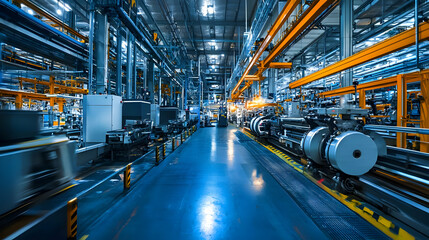 Fototapeta premium High-tech industrial facility with automated machinery in action at night