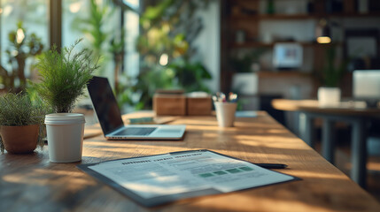 Modernes Home Office mit stilvollem Arbeitsplatz und digitaler Finanzanalyse. Generative AI KI