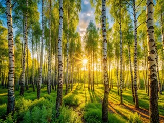 Obraz premium Majestic Summer Panoramic: Russian Birch & Pine Forest Landscape