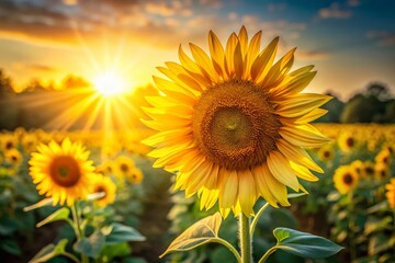 Majestic Sunflower: Tall, Bright Yellow Flower with Copy Space for Text