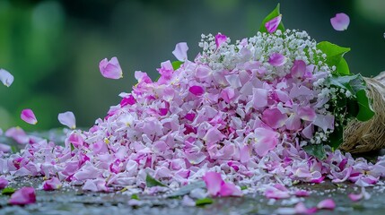 Obraz premium Romantic blossom encounter in a serene garden floral art peaceful atmosphere intimate perspective poetic inspiration