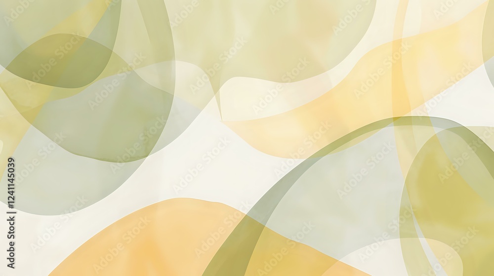 Poster Soft overlapping translucent circles in muted yellow, sage green and cream create an ethereal abstract background pattern with gentle flowing movement.