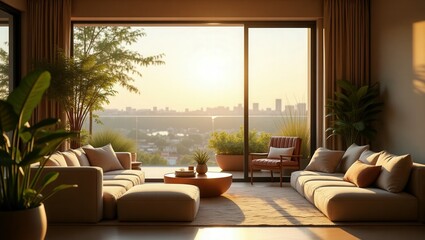 Cottagecore design of modern Balcony at Golden Hour, cinematic photography