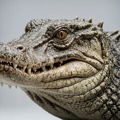 Obraz premium A baby crocodile sitting on a pure white surface.