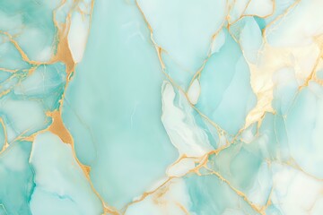 Fototapeta premium Luxurious mint green and gold marble texture with natural veining pattern creates elegant surface design for interior decor and luxury branding projects.
