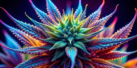 Microscopic Cannabis Anatomy: Vibrant Colors & Intricate Details - Stock Photo