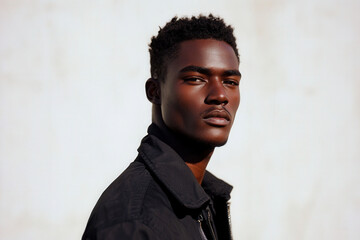 Obraz premium Striking portrait of a confident young man in urban setting during golden hour