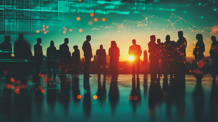 abstract professional business team people innovation connection of line from nail node to node on map background , networking concep