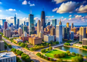 Miniature Chicago Downtown Skyline Tilt-Shift Photography