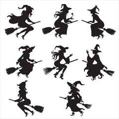 set of vector witches silhouette	