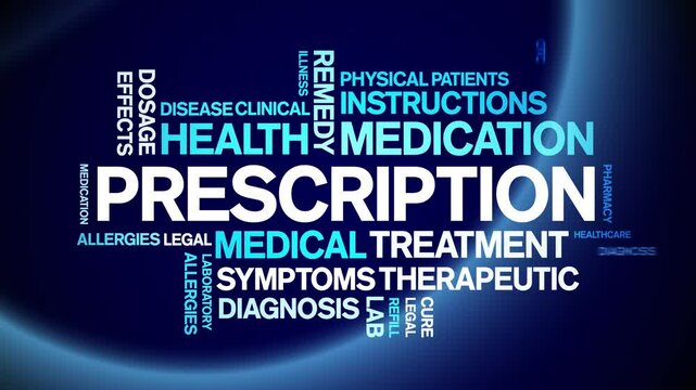 Prescription animated word cloud;text design animation tag kinetic typography seamless loop.