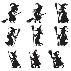 set of vector witches silhouette	