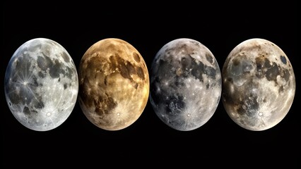 Fototapeta premium Minimalist Full Moon Collection: Isolated Lunar Phases on Transparent Background
