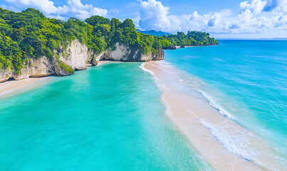 Fototapeta premium Dynamic water splash, bubbles, ripples, underwater light rays and tranquil ocean views