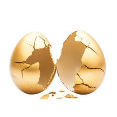 Isolated Split Golden Egg with Broken Shell Pieces