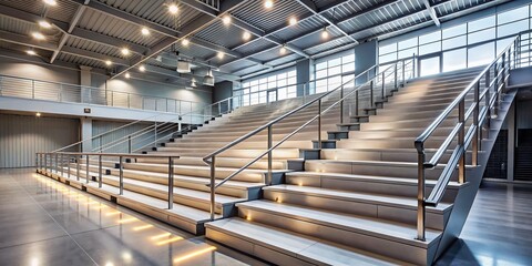Fototapeta premium Minimalist Gymnastics Stadium Staircase: Polished Steps & Steel Railings