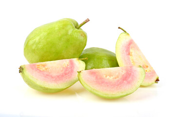 ieces of Guava fruit isolated on white background.