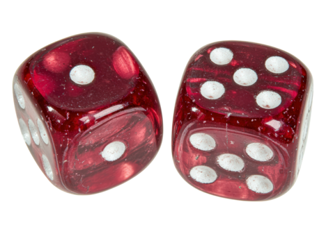 Isolated Pair of Transparent Red Dice with White Dot Patterns