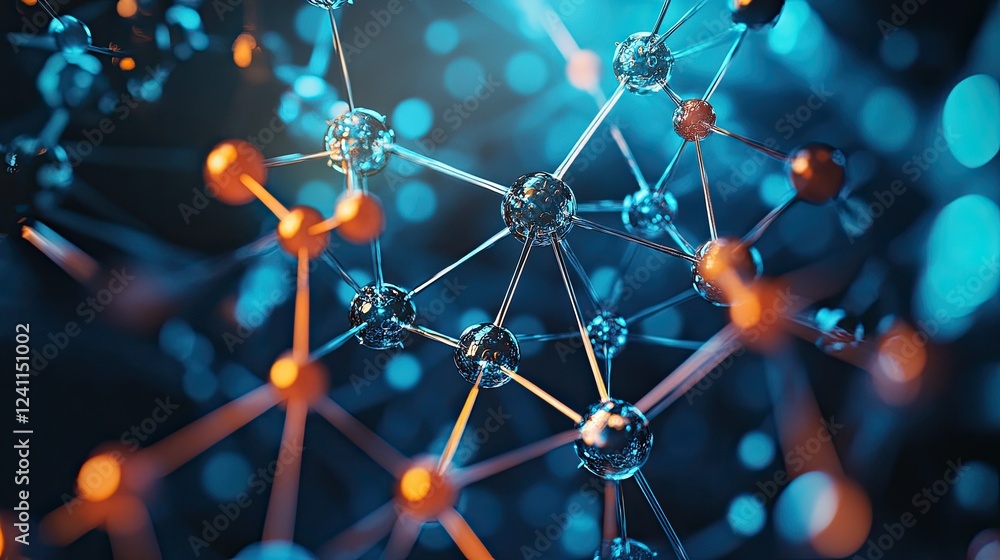 Poster abstract molecular structure with interconnected atoms and light