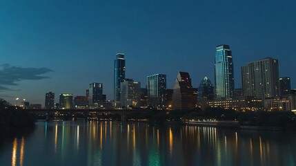 Fototapeta premium Austin Skyline at Dusk: A Breathtaking View of Texas' Capital City