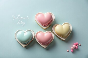 Obraz premium Minimalist Valentine's Day Food Photography: 3D Layered Hearts & Empty Space for Text