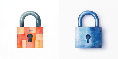 Fototapeta premium Watercolor Lock Designs with Distinct Patterns and Color Schemes
