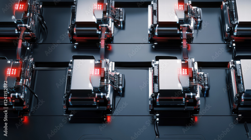 Aufkleber high tech robotic assembly line featuring electric car battery cells, showcasing advanced technology