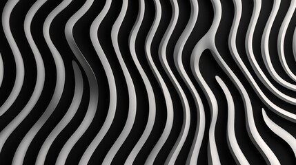 Dynamic zebra-like black and white swirls in a seamless abstract pattern, perfect for bold and contemporary design concepts