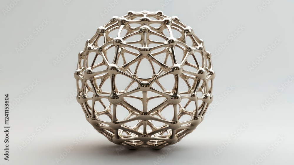 Poster a 3d geometric representation of interconnected nodes forming a spherical structure.