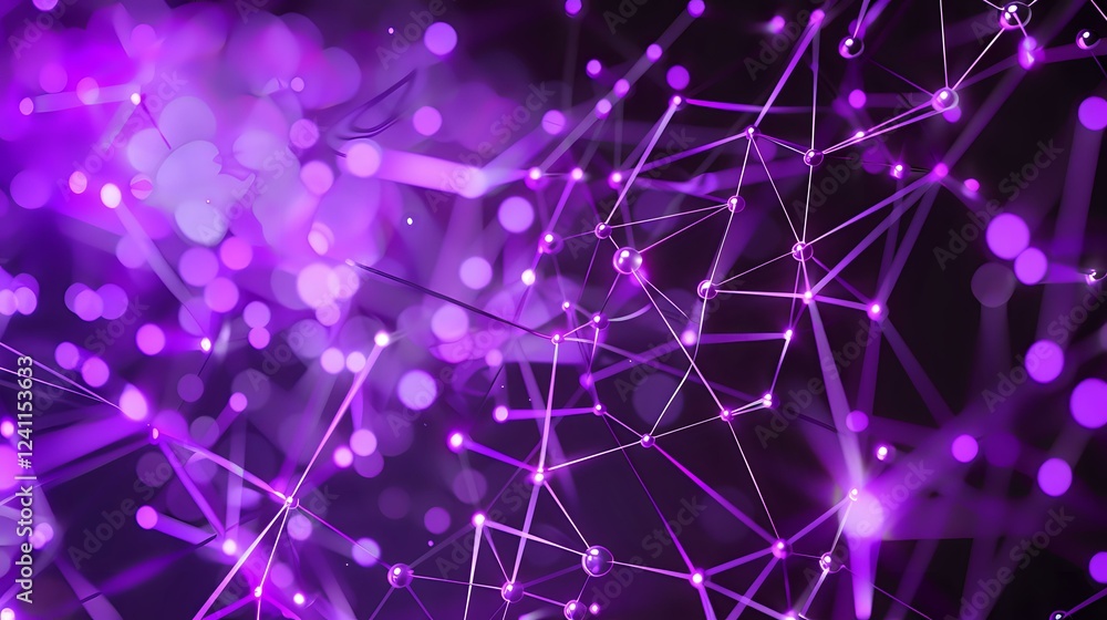 Poster glowing purple network connections with bokeh light effects on dark background create futuristic tec