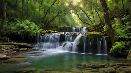 Beauty of Pipe Creek Falls in hills with clean water