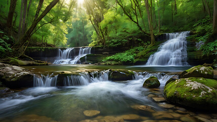 Beauty of Pipe Creek Falls in hills with clean water