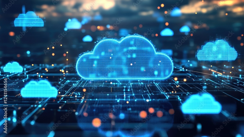 Poster digital cloud computing network concept with data connections