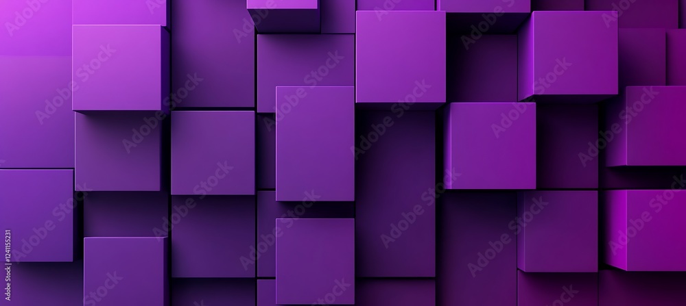 Poster a vibrant purple background filled with different-sized cubic shapes, creating a unique and minimali