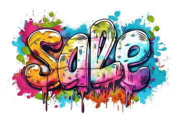 Colorful Graffiti-Style Sale Sign for Bold Promotions