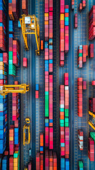 Aerial view of colorful shipping containers in a port, created with generative AI technology  
